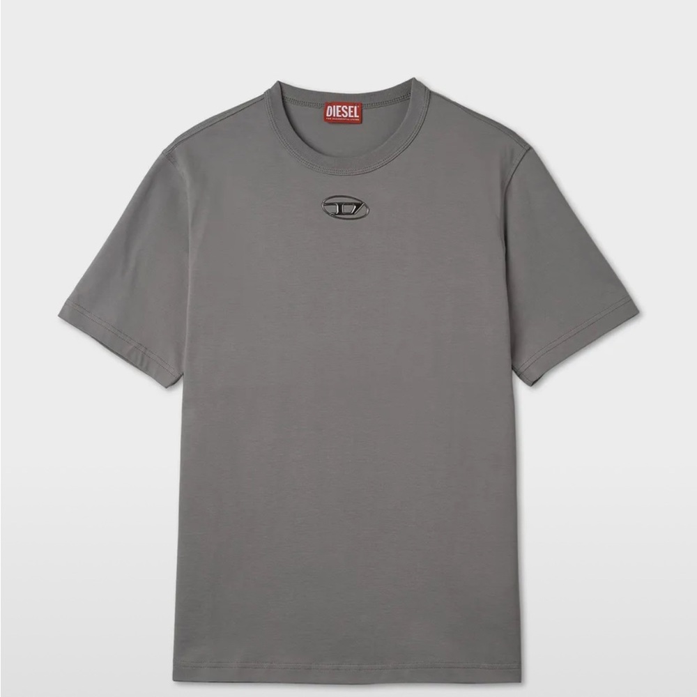 DIESEL T-Box t-shirt gray jersey cotton rubberised silver logo detail Y2K